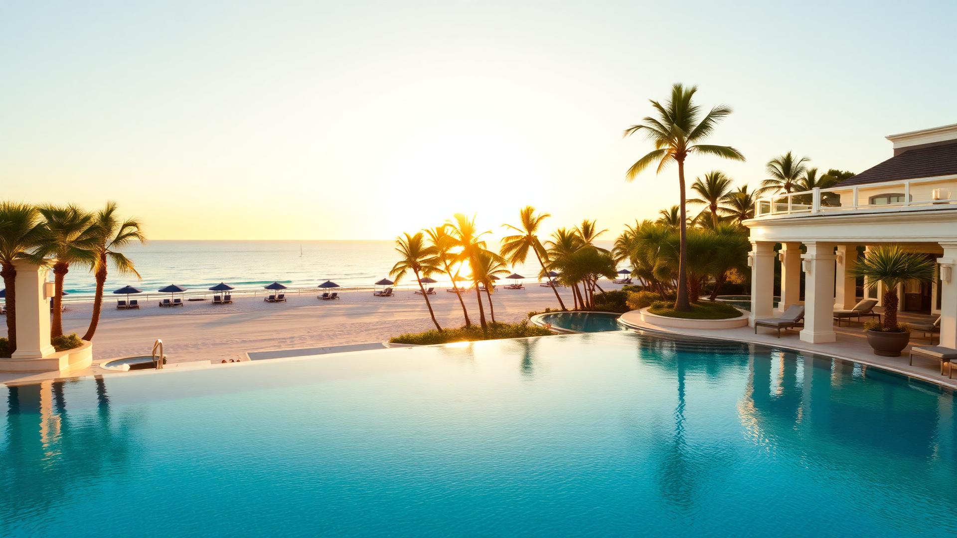 Residencia de lujo con piscina infinita frente al mar al atardecer
